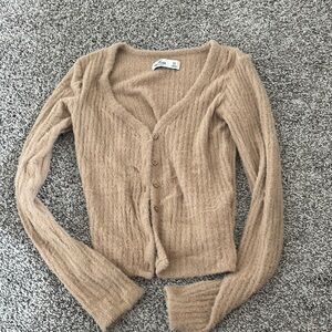Hollister Tan Ribbed Knit Cardigan Sweater